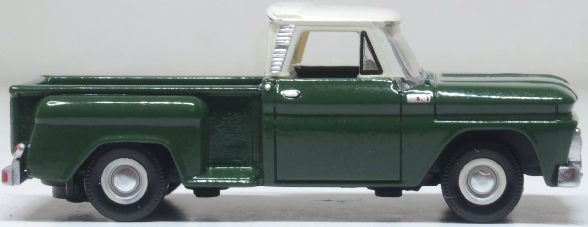 Oxford Diecast 87CP65008 1965 Chevrolet Stepside Pickup Dark Green/Ivory - 1:87 Scale - Phillips Hobbies