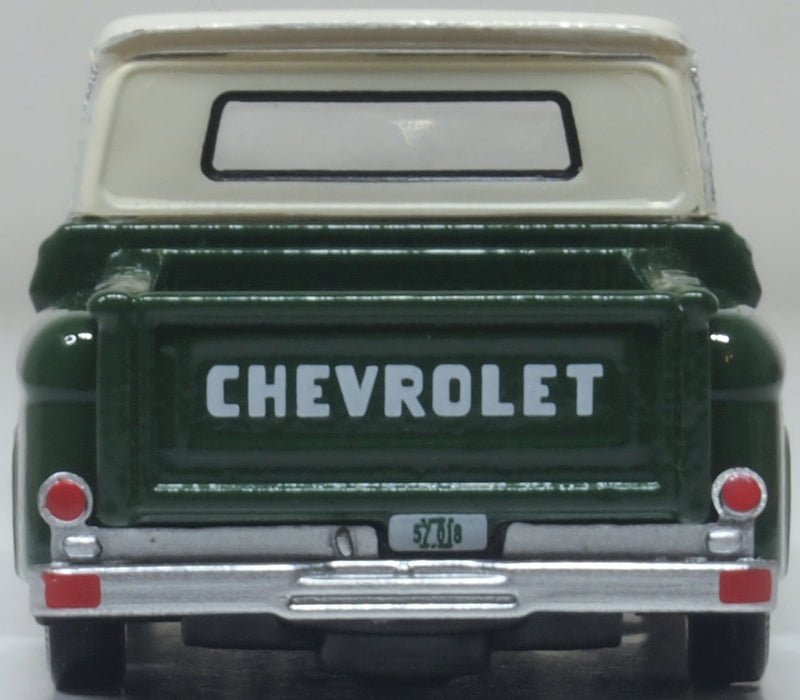 Oxford Diecast 87CP65008 1965 Chevrolet Stepside Pickup Dark Green/Ivory - 1:87 Scale - Phillips Hobbies