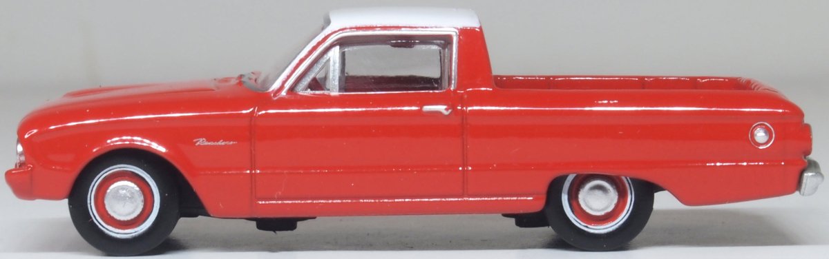 Oxford Diecast 87FA60001 1960 Ford Falcon Ranchero Monte Carlo Red/Corinthian White - 1:87 Scale - Phillips Hobbies