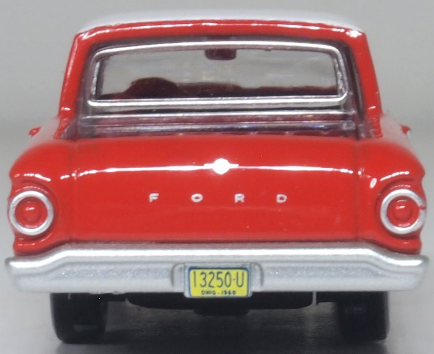 Oxford Diecast 87FA60001 1960 Ford Falcon Ranchero Monte Carlo Red/Corinthian White - 1:87 Scale - Phillips Hobbies