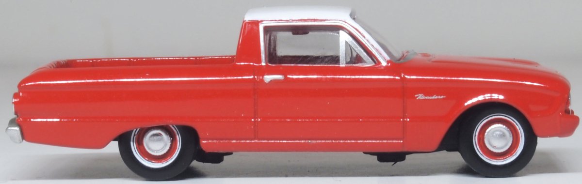 Oxford Diecast 87FA60001 1960 Ford Falcon Ranchero Monte Carlo Red/Corinthian White - 1:87 Scale - Phillips Hobbies