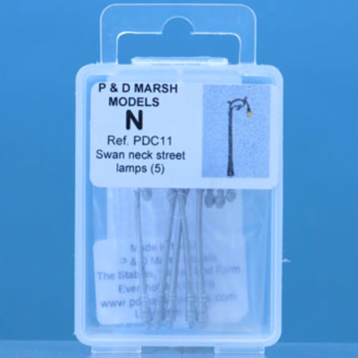 P&D Marsh PDC11 5x Unpainted Swan Neck Street Lamps (N Gauge) - Phillips Hobbies