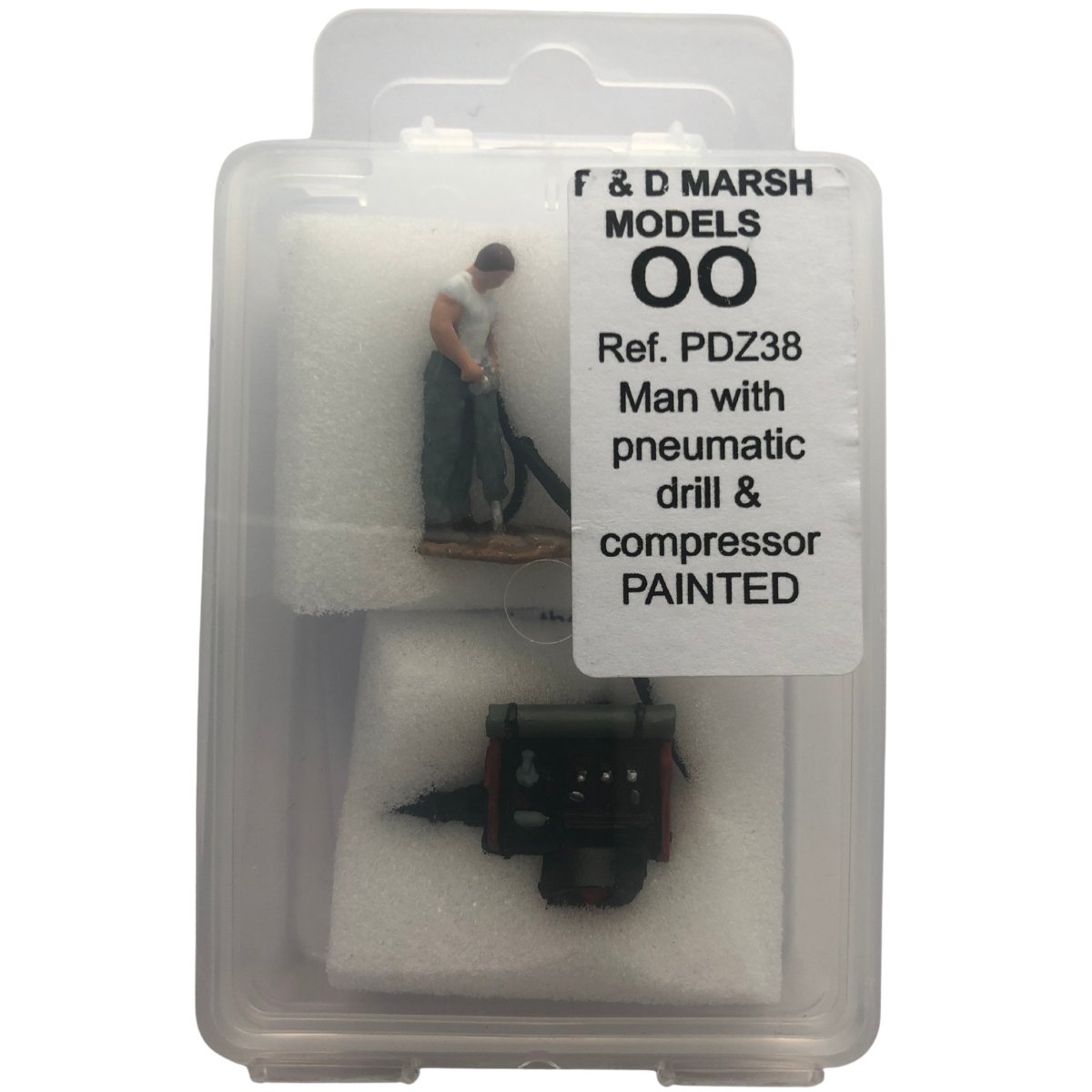 P&D Marsh PDZ38 Painted Man with Pneumatic Drill & Compressor (OO Gauge) - Phillips Hobbies