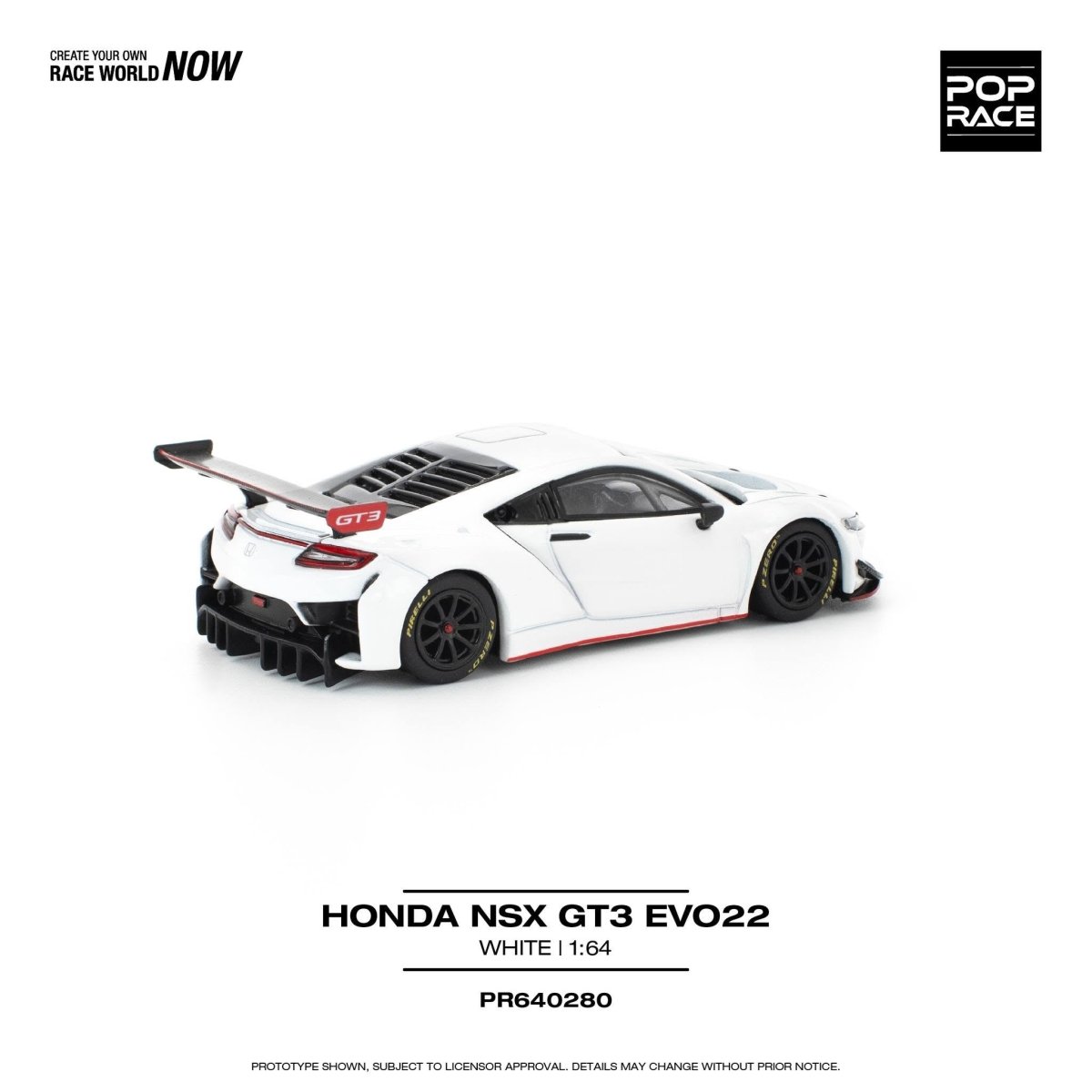 Pop Race Honda NSX GT3 EVO22 White - 1:64 Scale - Phillips Hobbies