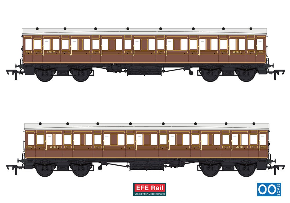 PRE - ORDER: EFE Rail 54ft non - Corridor Composite LBSCR Raw Umber - OO Gauge - Phillips Hobbies