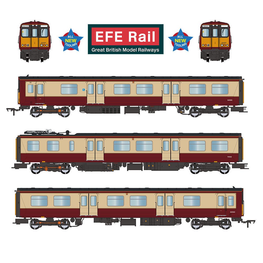 PRE - ORDER: EFE Rail Class 314 3 - Car EMU 314201 Strathclyde PTA Carmine & Cream - OO Gauge - Phillips Hobbies