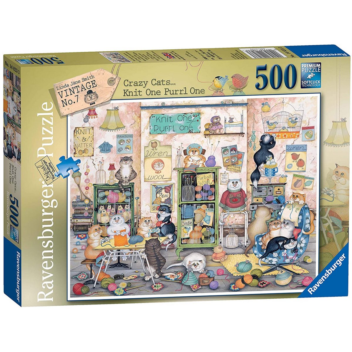 Ravensburger Crazy Cats Vintage, Knit One Purrl One 500 Piece Jigsaw Puzzle - Phillips Hobbies