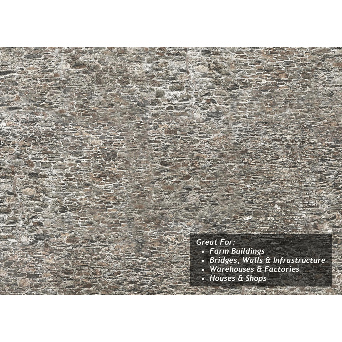 Scale Model Scenery Old Stone Wall Texture Paper x5 - OO/HO Gauge - Phillips Hobbies