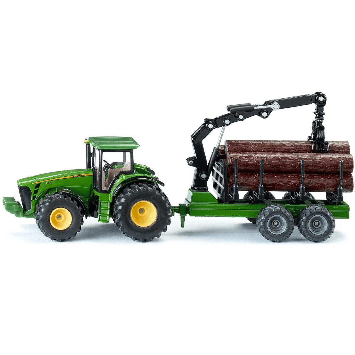Siku 1954 John Deere Tractor With Forestry Trailer Toy Model - 1:50 Scale - Phillips Hobbies