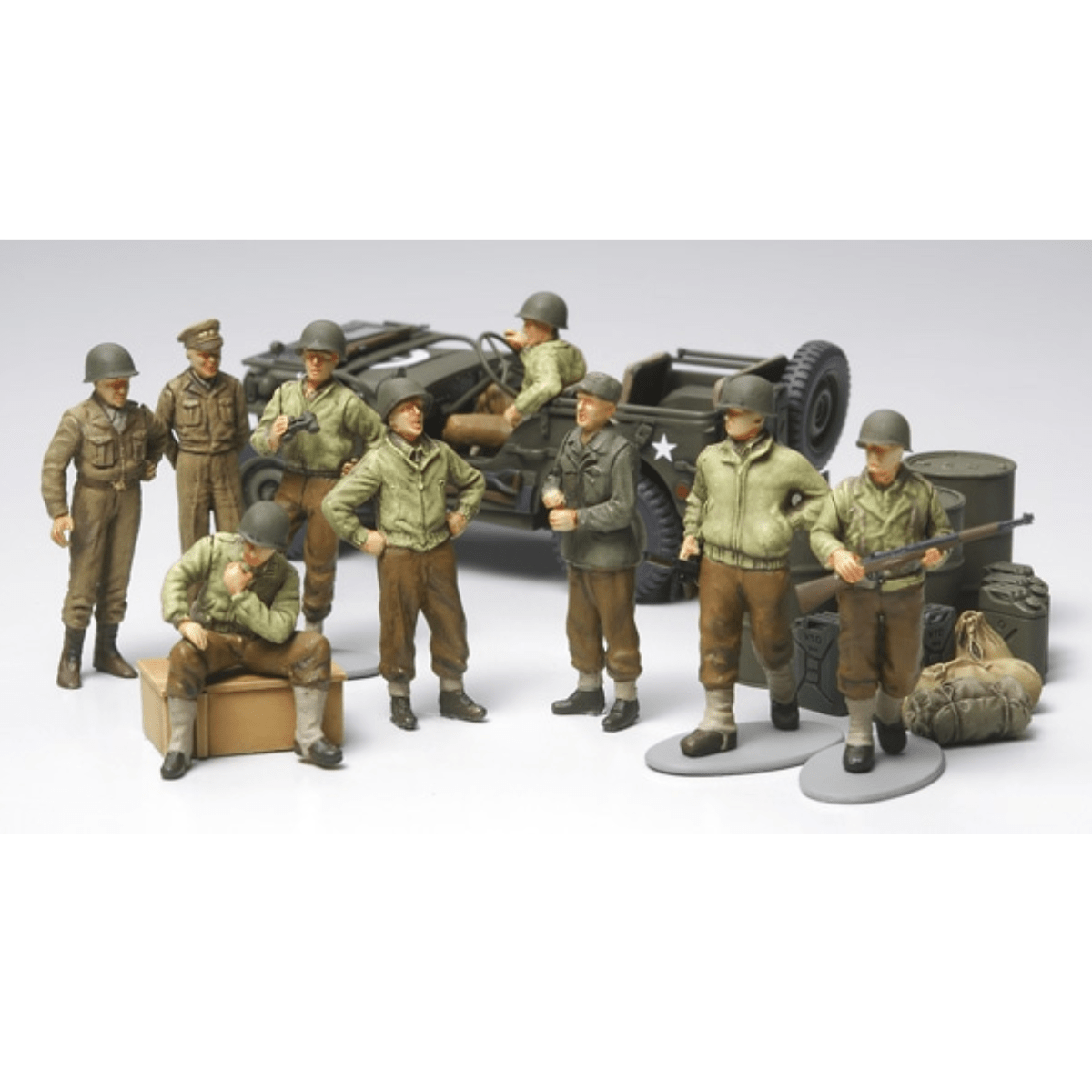 Tamiya 32552 WWII U.S. Infantry At Rest With Jeep Plastic Kit - 1:48 Scale - Phillips Hobbies