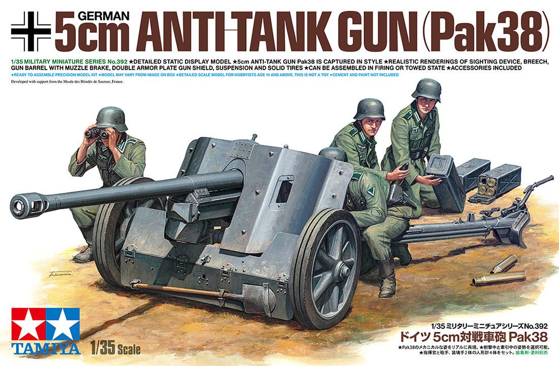 Tamiya 35392 German Anti - Tank Gun 5cm Pak 38 - 1:35 Scale Plastic Kit - Phillips Hobbies