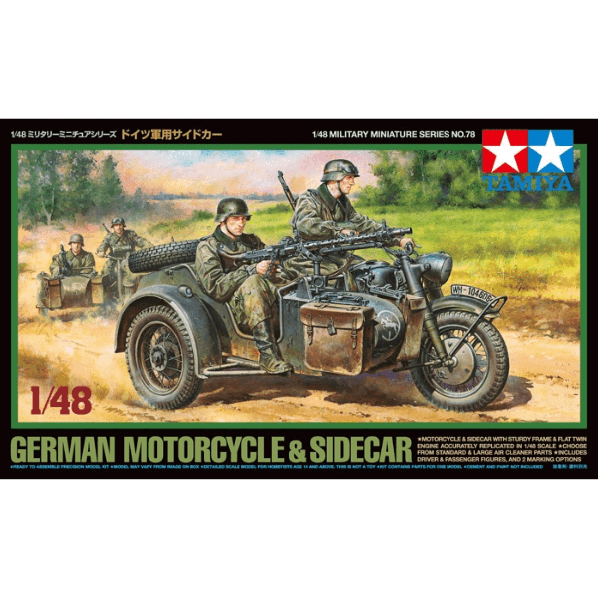 Tamiya German Motorcycle & Sidecar Plastic Kit - 1:48 Scale - Phillips Hobbies