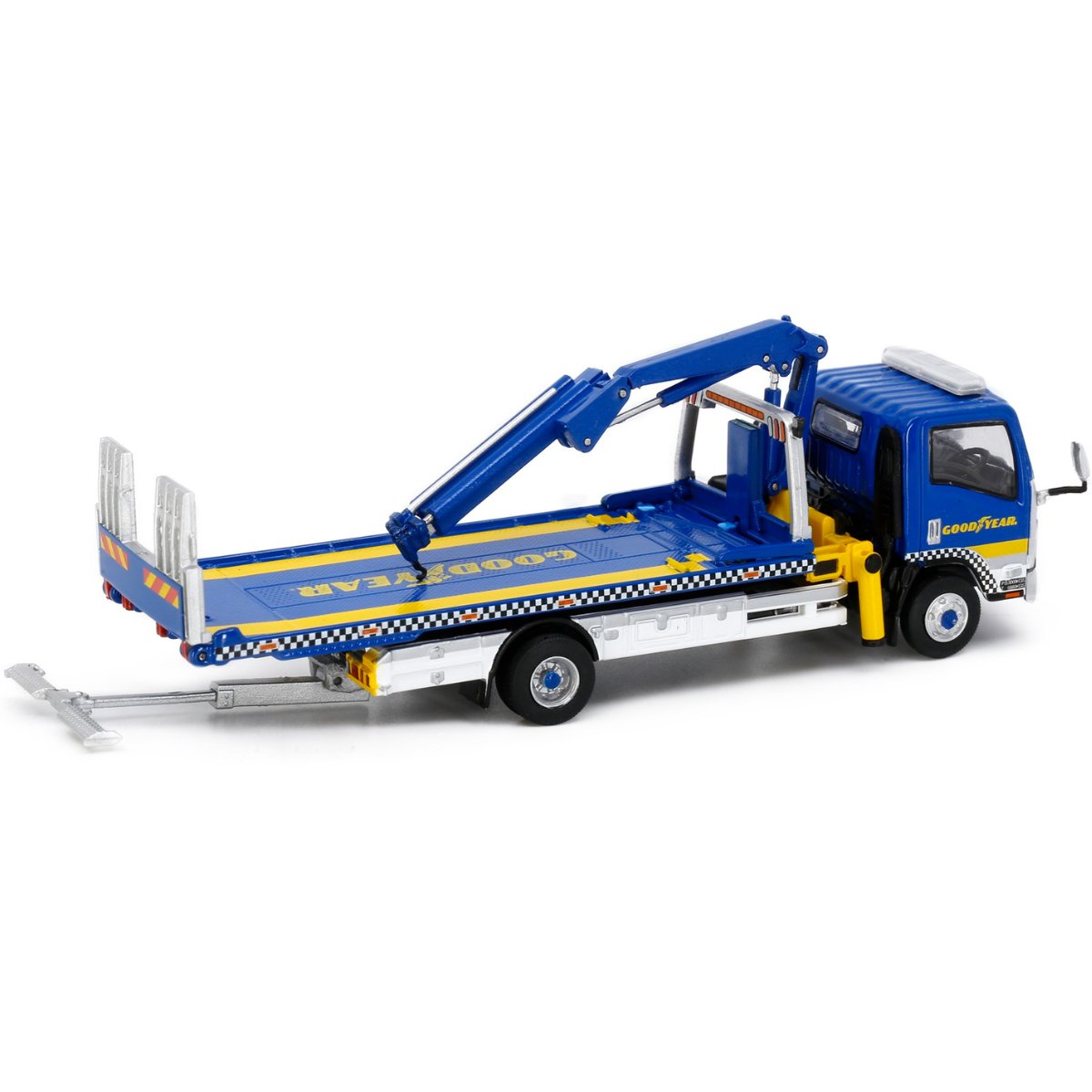 Tiny Models Isuzu N Series Flatbed Tow Truck With Crane - Goodyear (1:76 Scale) - Phillips Hobbies