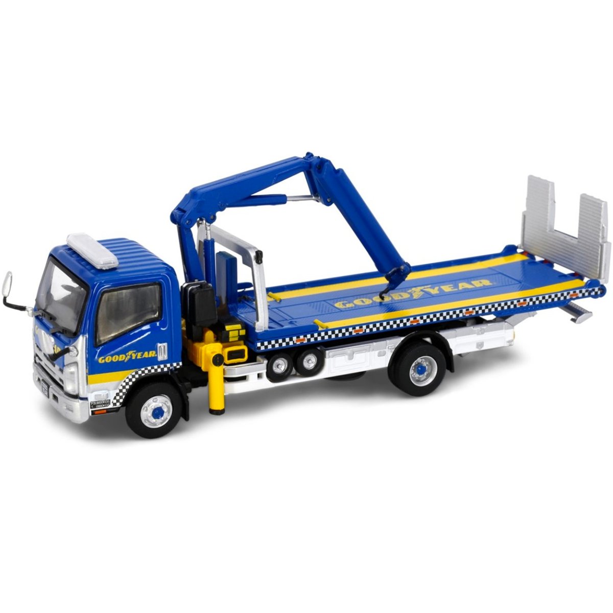 Tiny Models Isuzu N Series Flatbed Tow Truck With Crane - Goodyear (1:76 Scale) - Phillips Hobbies