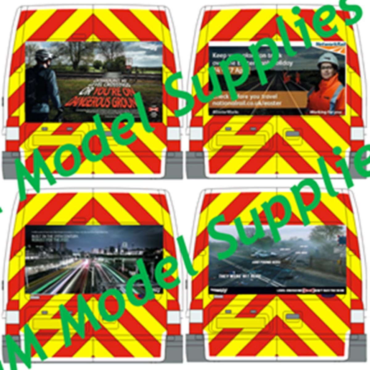 Transit SWB Rear Conversion Kit- Network Rail Campaign Chevrons (1:76 Scale Decals) - Phillips Hobbies