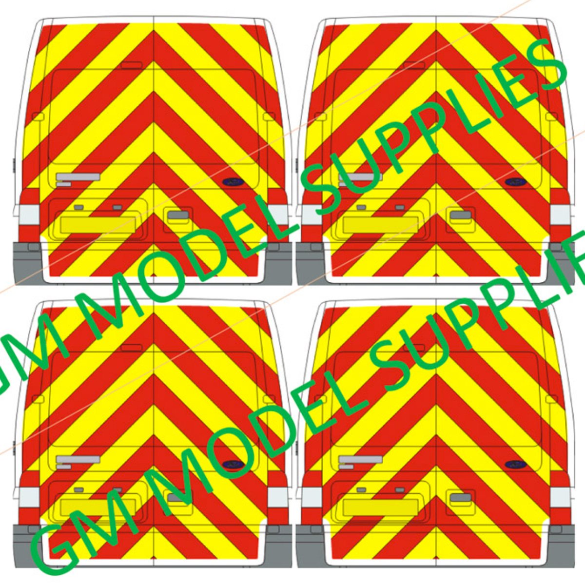 Transit SWB Rear Conversion Kit - Yellow/Red Chevrons (1:76 Scale Decals) - Phillips Hobbies