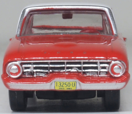 Oxford Diecast 87FA60001 1960 Ford Falcon Ranchero Monte Carlo Red/Corinthian White - 1:87 Scale