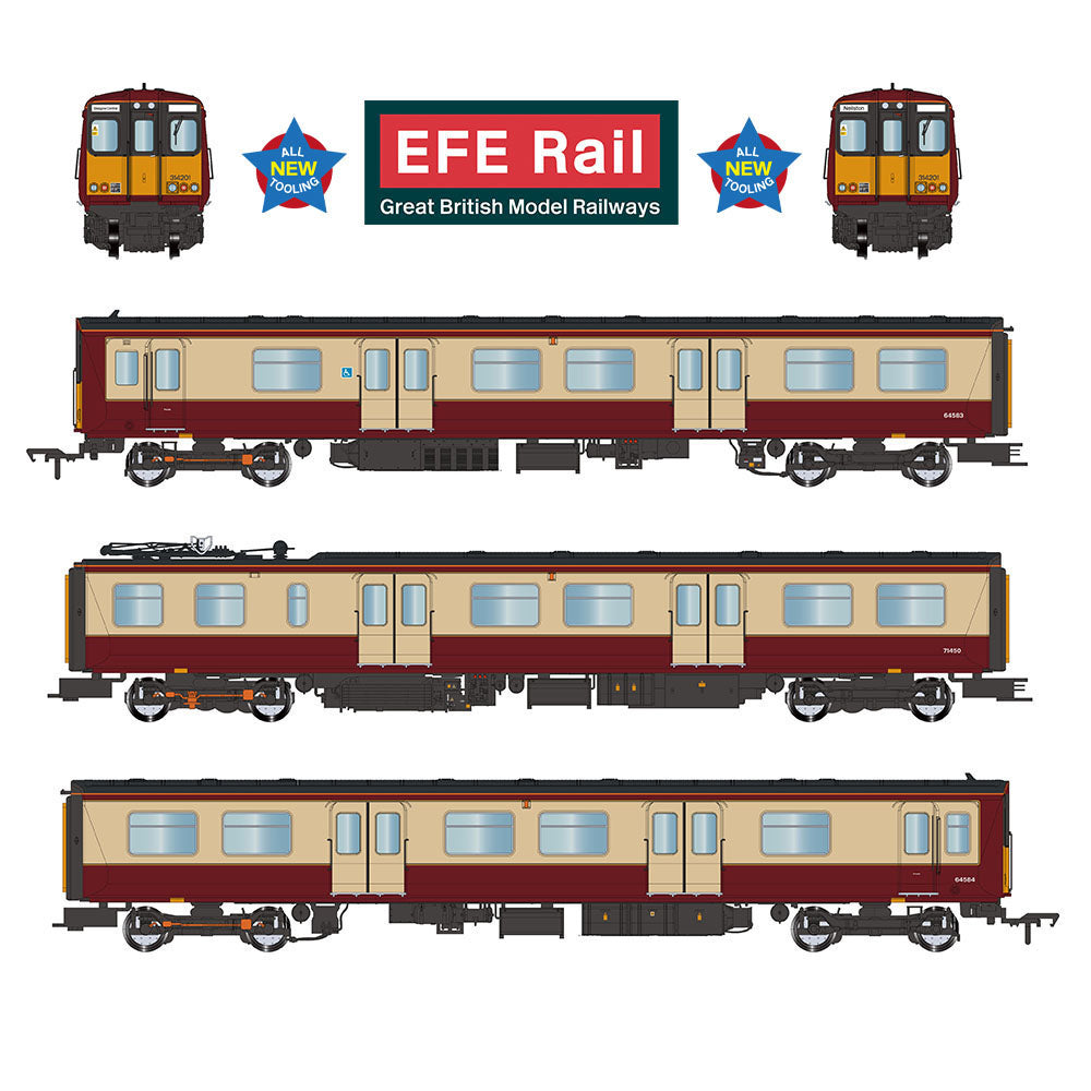 PRE-ORDER: EFE Rail Class 314 3-Car EMU 314201 Strathclyde PTA Carmine & Cream - OO Gauge
