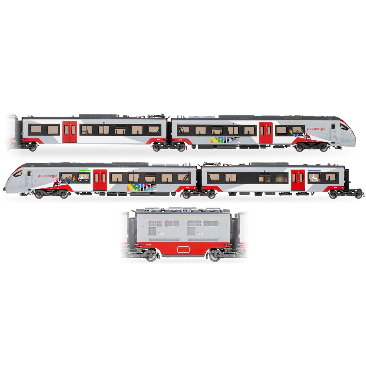 Hornby R30446 Greater Anglia Class 755/4 'FLIRT' - 4 Car Train Pack (Pride Livery) - OO Gauge