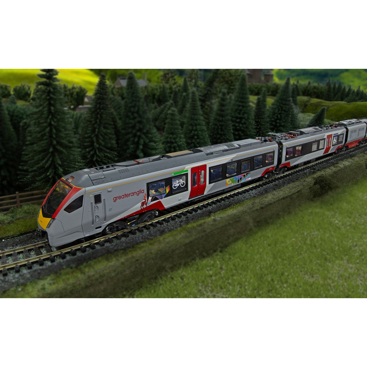Hornby R30446 Greater Anglia Class 755/4 'FLIRT' - 4 Car Train Pack (Pride Livery) - OO Gauge