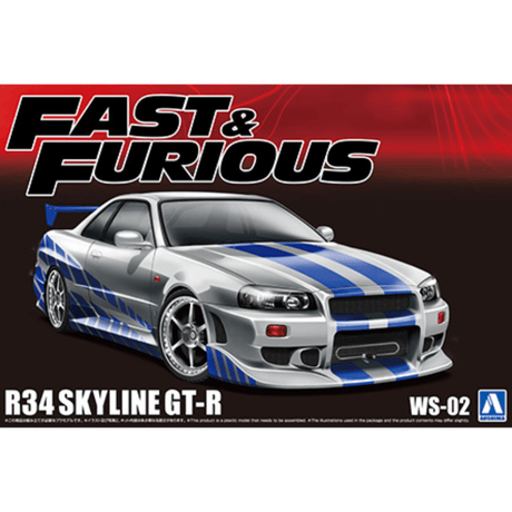 Aoshima 06795 Fast & Furious R34 Skyline GT - R Plastic Kit - 1:24 Scale - Phillips Hobbies