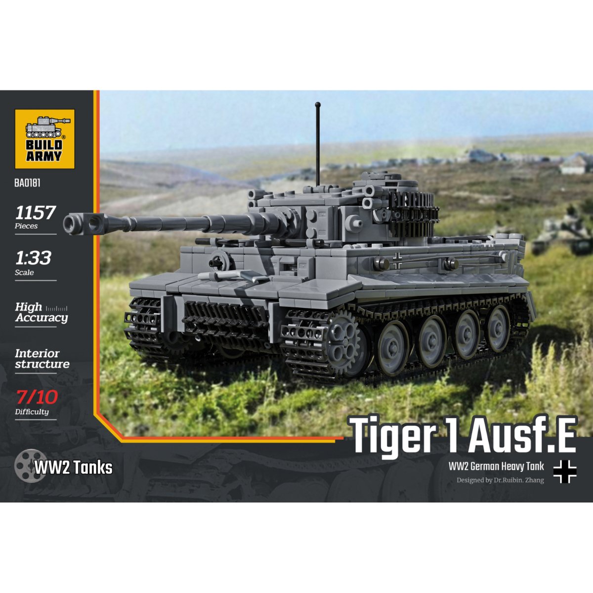 Build Army 0181 Tiger 1 Grey Brick Model - 1:33 Scale - Phillips