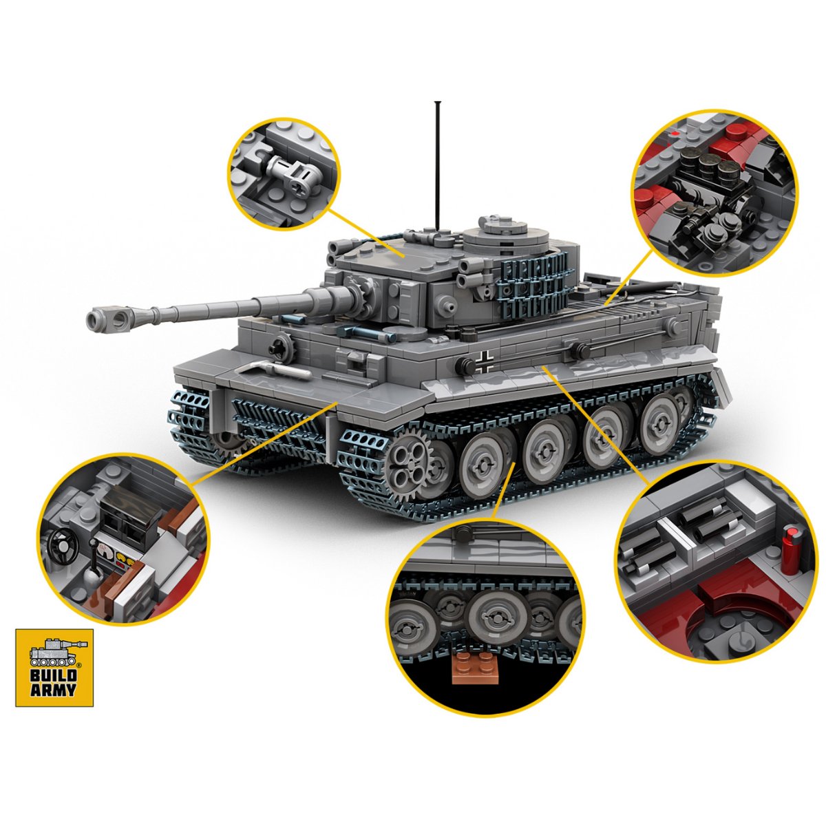Build Army Tiger 1 Grey Brick Model - 1:33 Scale - Phillips Hobbies