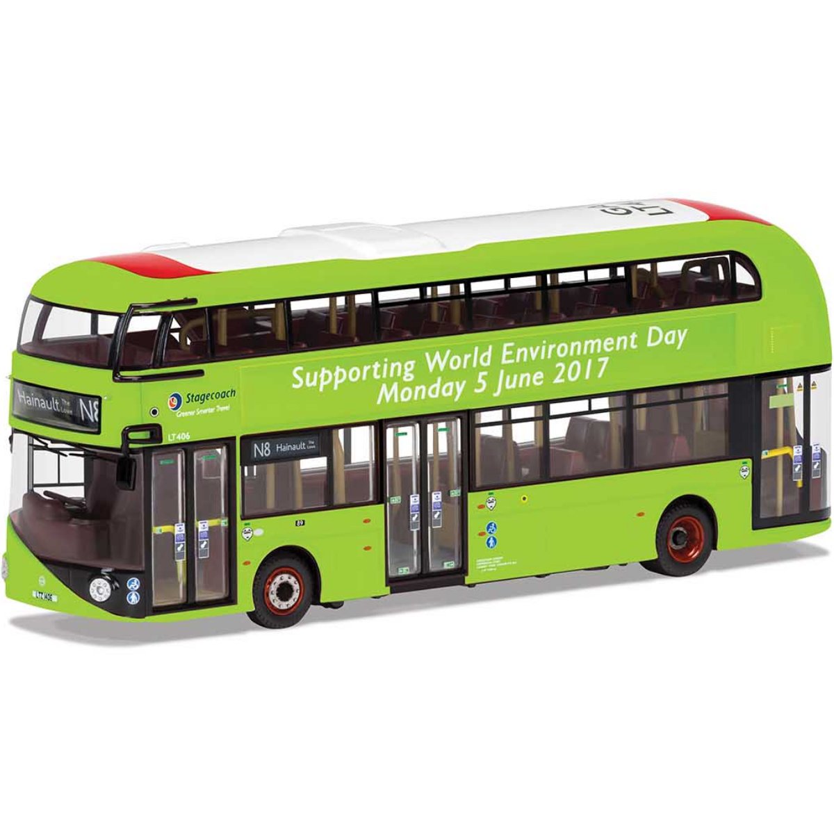 Corgi OM46625B New Routemaster, Stagecoach London, LTZ 1406/LT406, Route N8 Hainault: The Lowe, Supporting World Environment Day - Phillips Hobbies