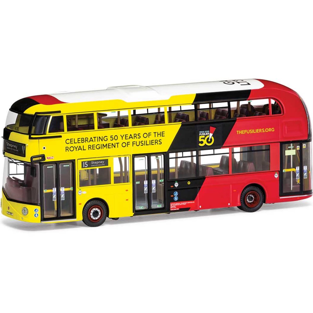 Corgi OM46627B Wrightbus New Routemaster, GoAhead London, LTZ 1394, Route 15 Stepney Arbour Square - Royal Fusiliers - Phillips Hobbies