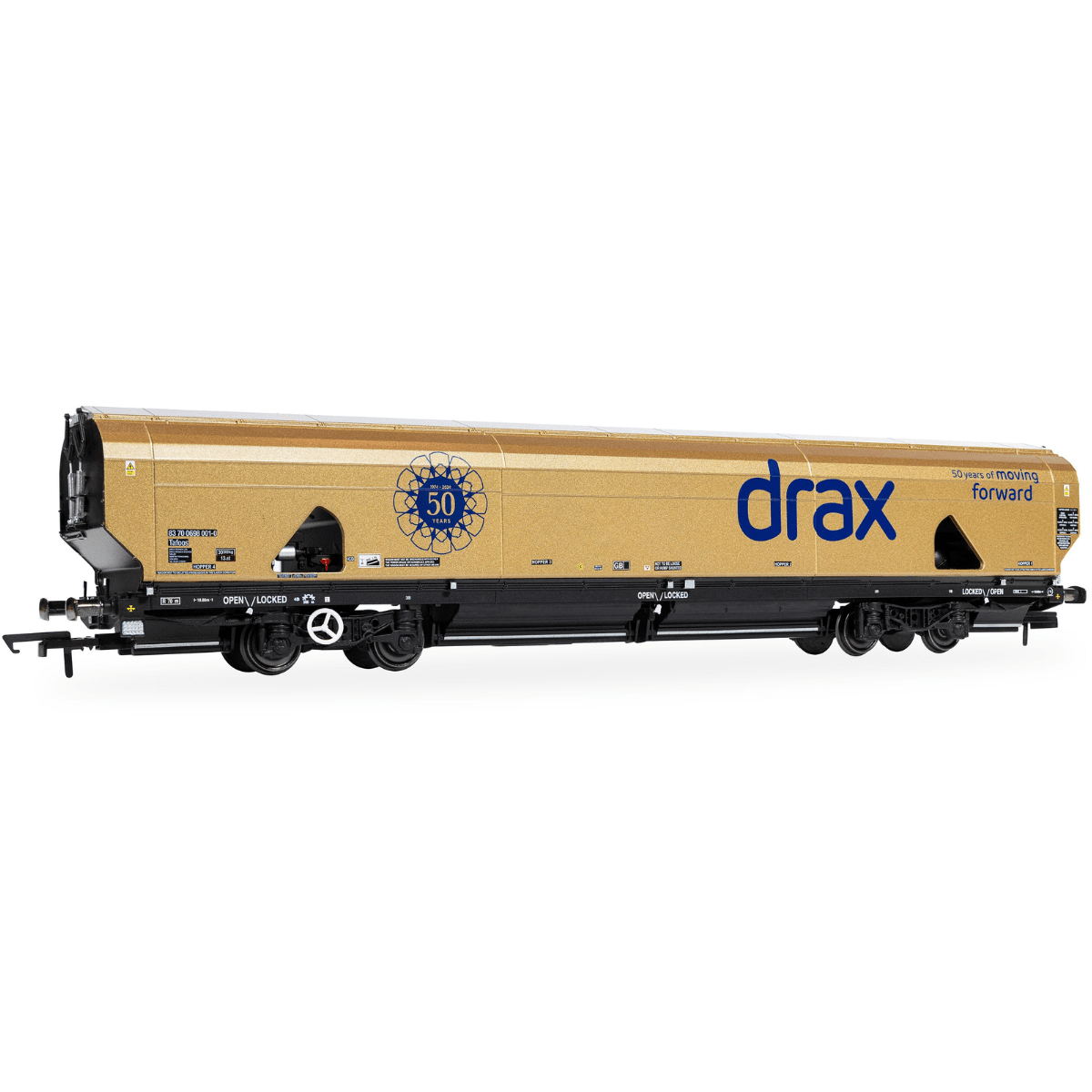 Hornby R60322 Drax Biomass Wagon Gold Livery (Drax 50th Anniversary) - OO Gauge LIMITED STOCK - Phillips Hobbies