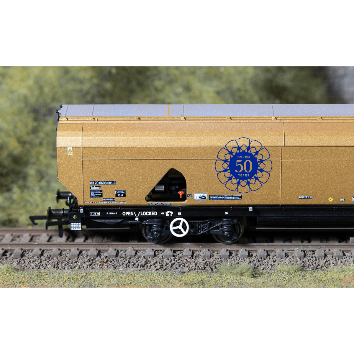 Hornby R60322 Drax Biomass Wagon Gold Livery (Drax 50th Anniversary) - OO Gauge LIMITED STOCK - Phillips Hobbies