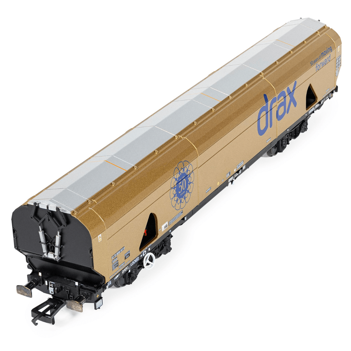 Hornby R60322 Drax Biomass Wagon Gold Livery (Drax 50th Anniversary) - OO Gauge LIMITED STOCK - Phillips Hobbies