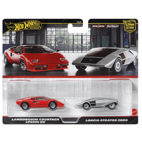 Hot Wheels Premium Car Culture 2 Pack Lamborghini Countach LP5000 QV & Lancia Stratos Zero - 1:64 Scale - Phillips Hobbies
