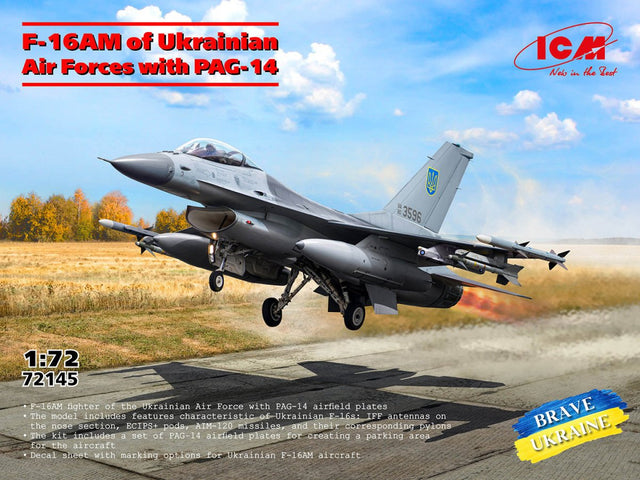 ICM F - 16AM of Ukrainian Air Forces with PAG - 14 - 1:72 Scale Plastic Kit - Phillips Hobbies