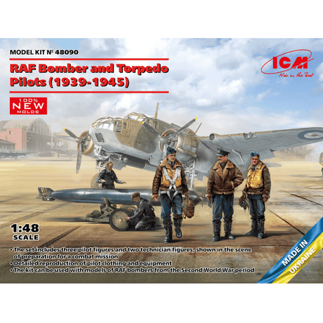 ICM RAF Bomber & Torpedo Pilots (1939 - 1945) 5 Figures Plastic Kit - 1:48 Scale - Phillips Hobbies