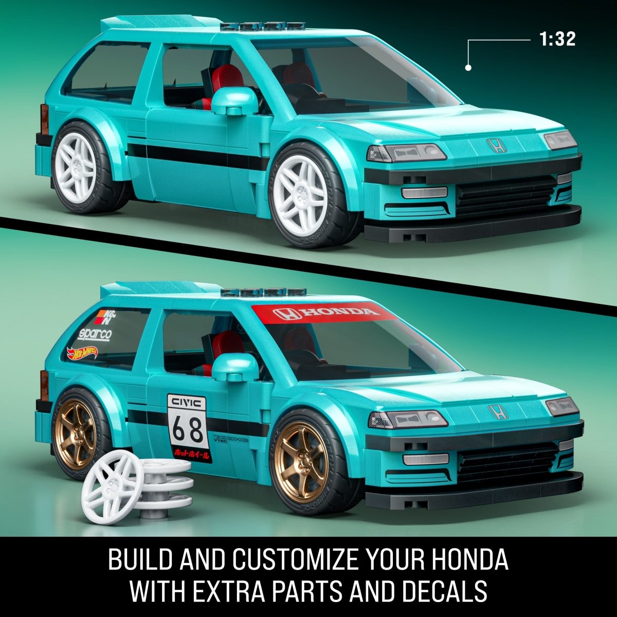 Mattel Brick Shop™ Hot Wheels® Custom '90 Honda Civic EF Building Set - Speed Series - Phillips Hobbies