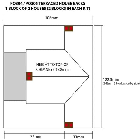Metcalfe PO304 Low Relief Terraced House Backs Brick Card Kit - 00/H0 Scale - Phillips Hobbies