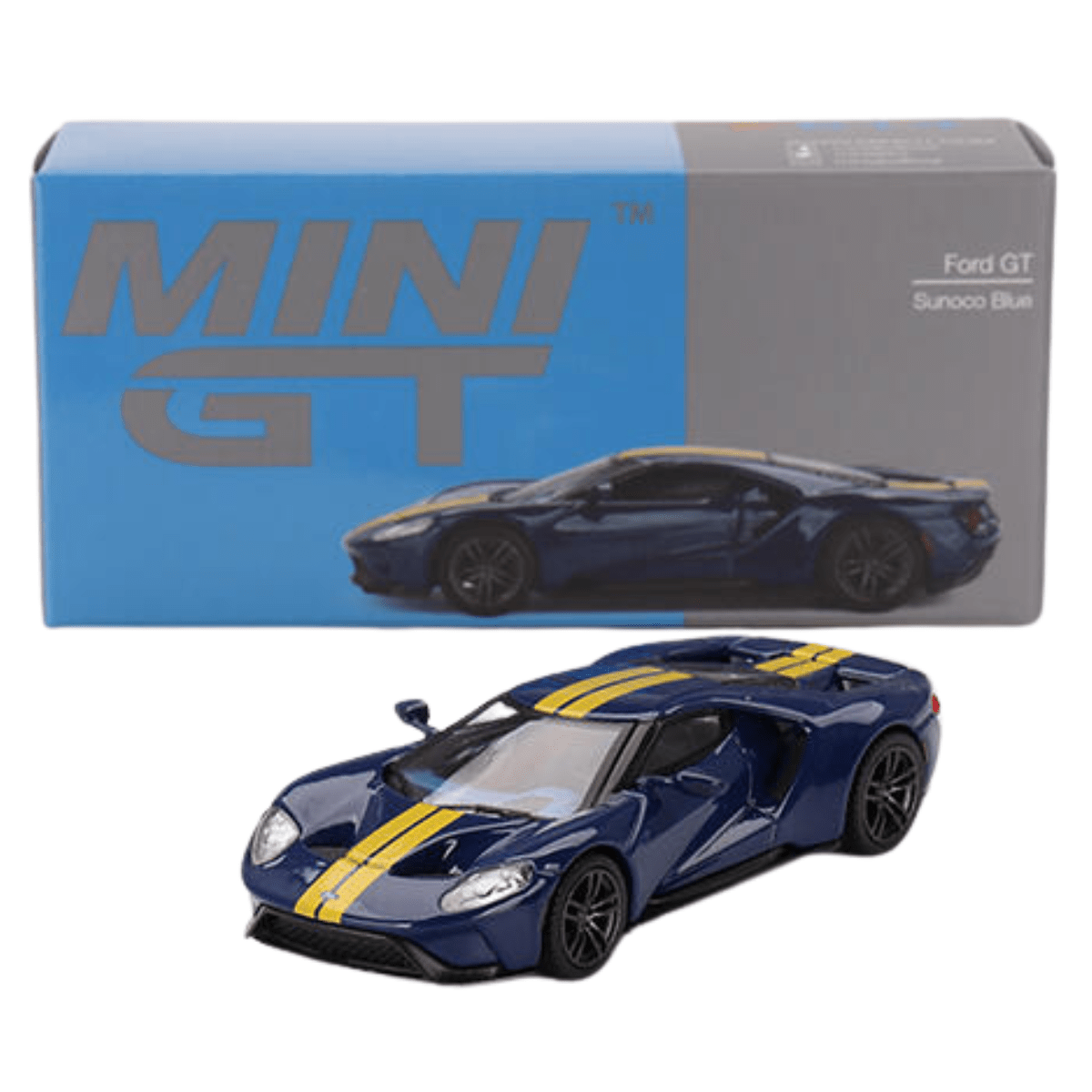 Mini GT Ford GT Sunoco Blue With Yellow Stripes (LHD) - 1:64 Scale - Phillips Hobbies