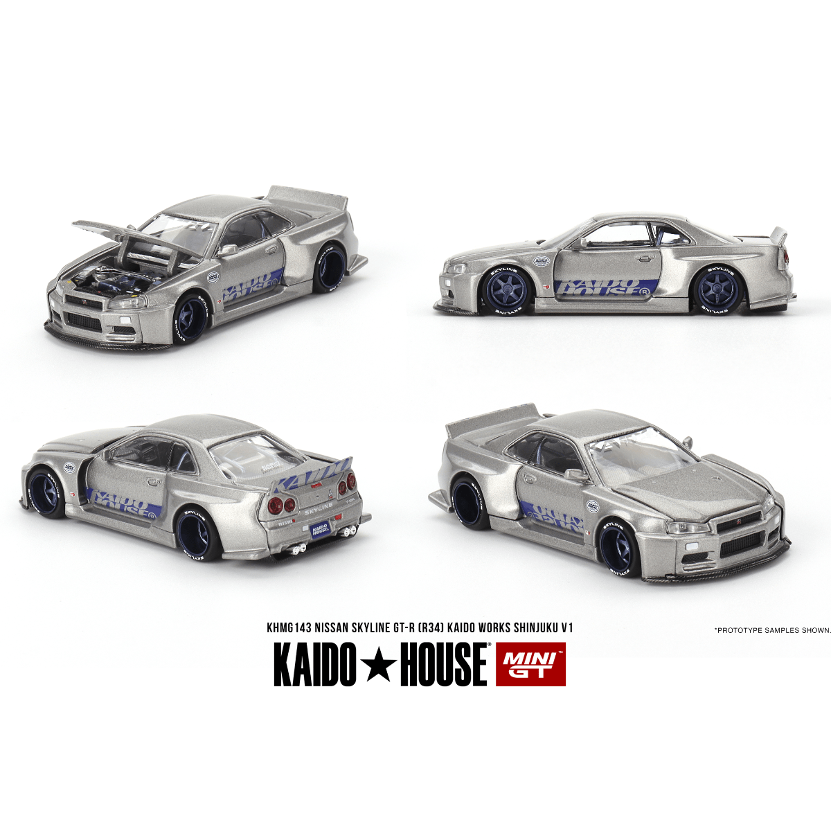 Mini GT Nissan Skyline GT - R (R34) Kaido Works Shinjuku V1 - 1:64 Scale - Phillips Hobbies