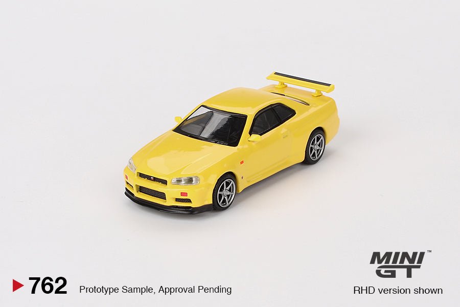 Mini GT Nissan Skyline GT - R (R34) V - Spec Lightning Yellow (RHD) - 1:64 Scale - Phillips Hobbies
