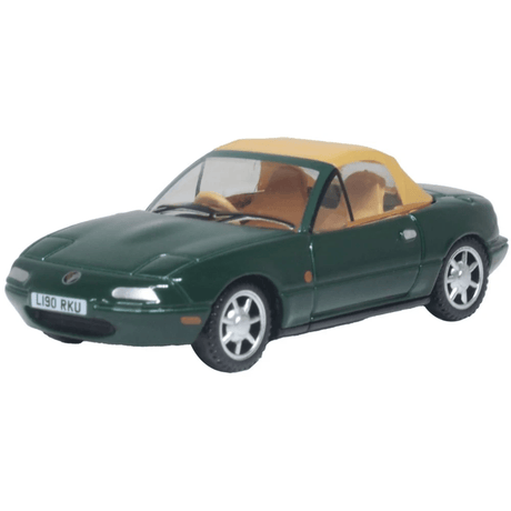 Oxford Diecast 76MAZ002 Mazda MX5 MK1 (Soft Top) British Racing Green - 1:76 Scale - Phillips Hobbies