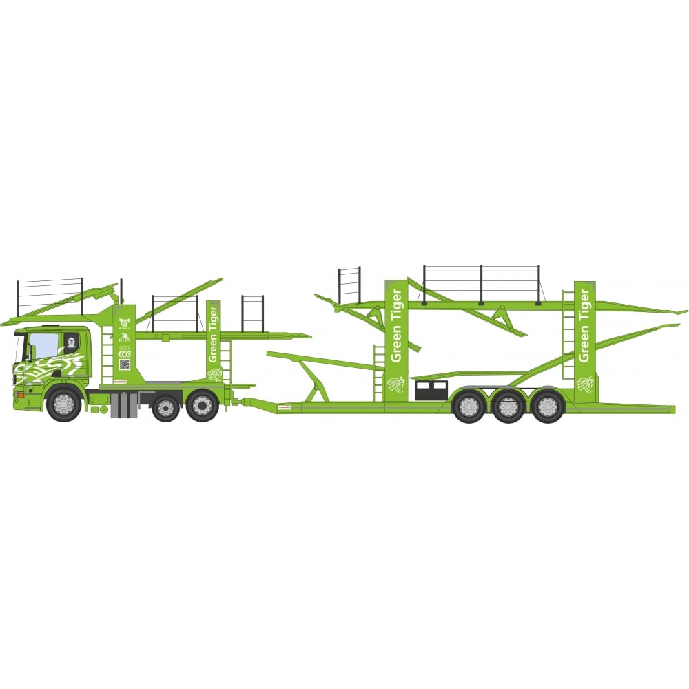 Oxford Diecast 76SCT004 Scania Car Transporter Green Tiger - Phillips Hobbies