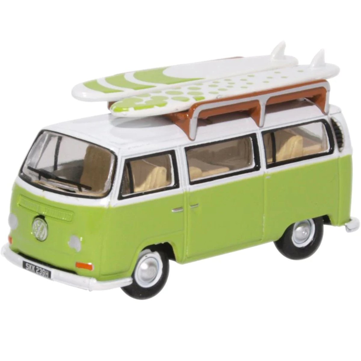 Oxford Diecast 76VW028 VW Bay Window Bus/Surfboards Lime Green/White - Phillips Hobbies
