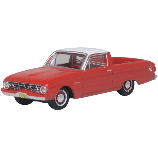 Oxford Diecast 87FA60001 1960 Ford Falcon Ranchero Monte Carlo Red/Corinthian White - 1:87 Scale - Phillips Hobbies