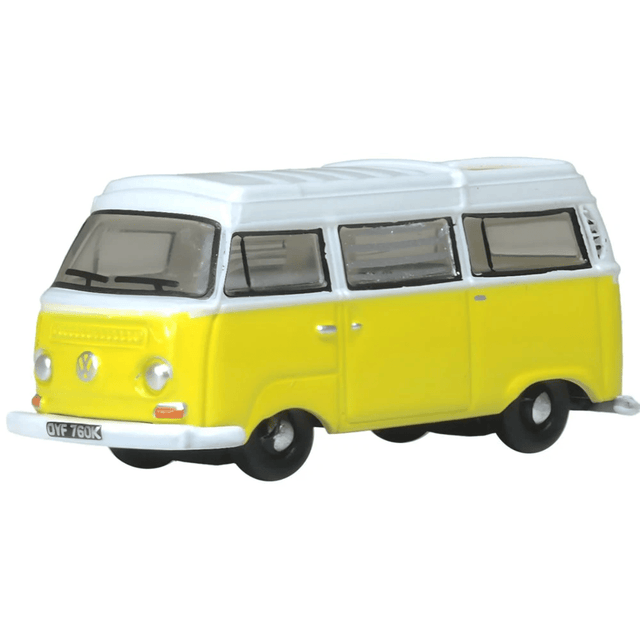 Oxford Diecast NVW016 VW T2 Bay Window Camper Saturn Yellow/White - 1:148 Scale - Phillips Hobbies