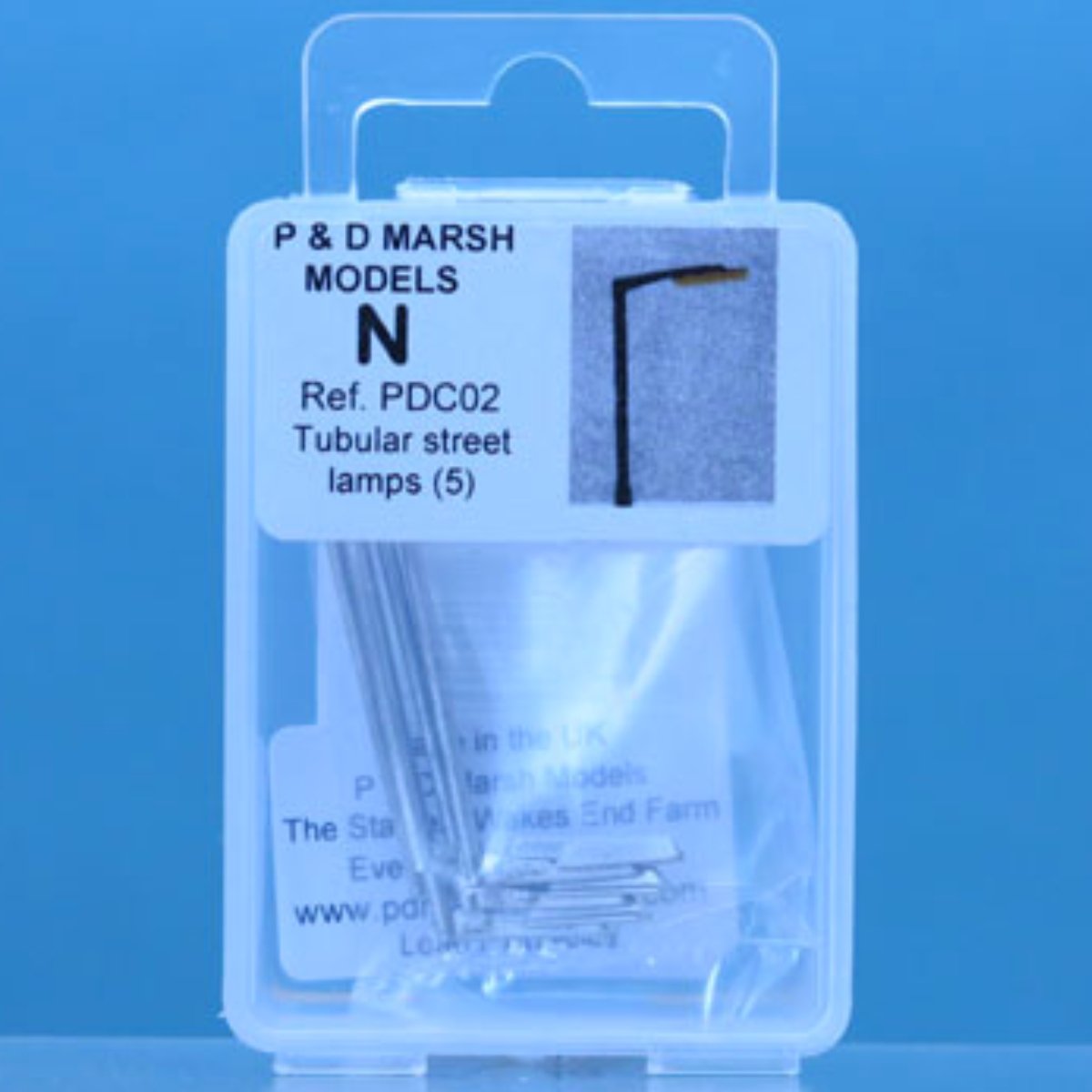 P&D Marsh PDC02 5x Unpainted Tubular Street Lamps (N Gauge) - Phillips Hobbies