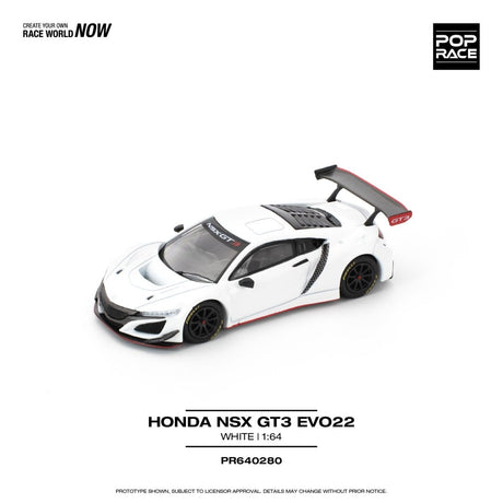 Pop Race Honda NSX GT3 EVO22 White - 1:64 Scale - Phillips Hobbies
