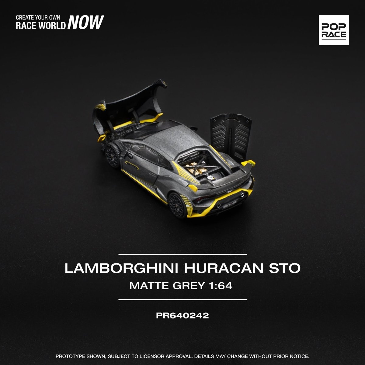 Pop Race Lamborghini Huracan STO Matte Grey - 1:64 Scale - Phillips Hobbies