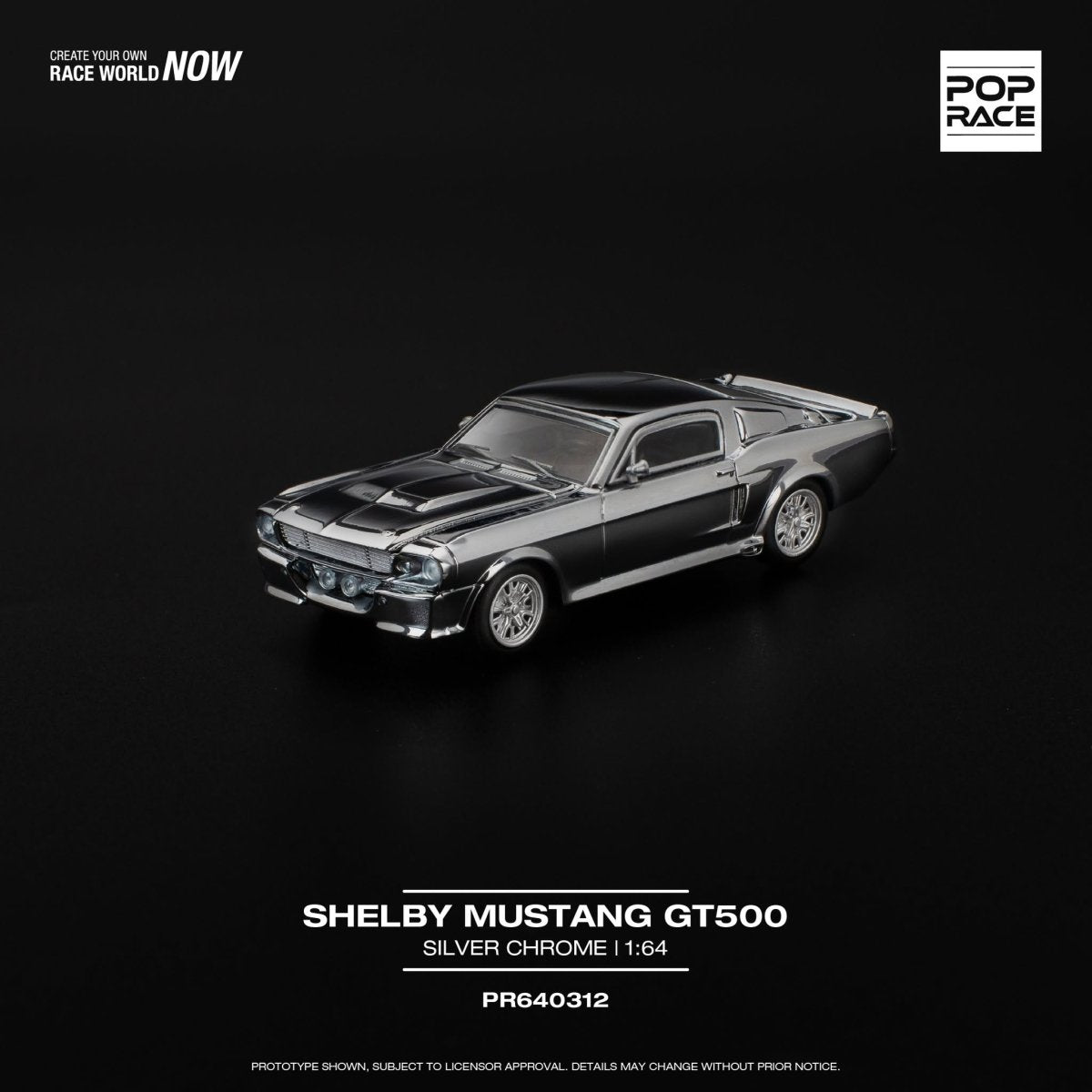 Pop Race Shelby Mustang GT500 Chrome - 1:64 Scale - Phillips Hobbies