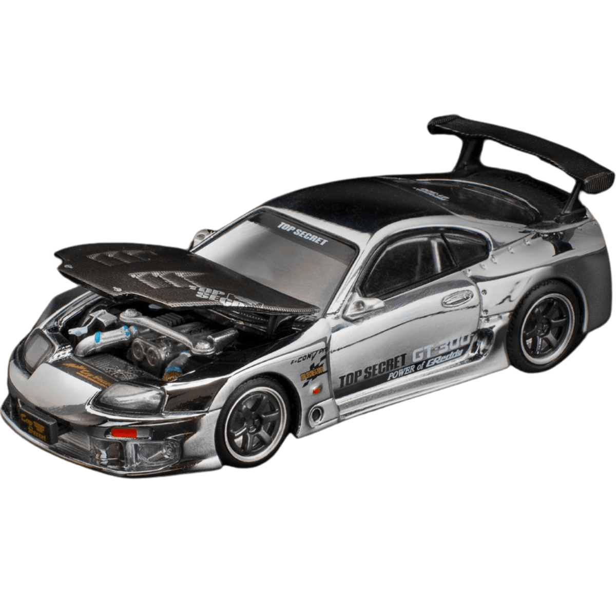 Pop Race Top Secret GT300 Supra Silver Chrome - 1:64 Scale Model - Phillips Hobbies